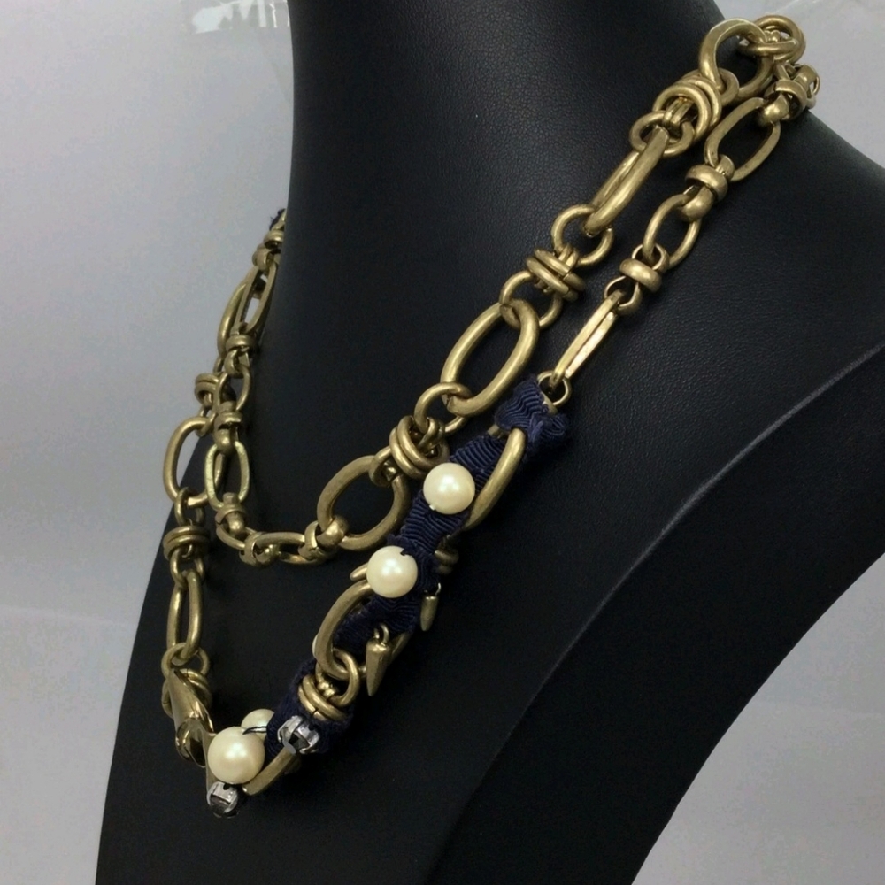 Stella & Dot Faux Pearl Bow Accent Long Chain Necklace NWOT 18" - Picture 2 of 5